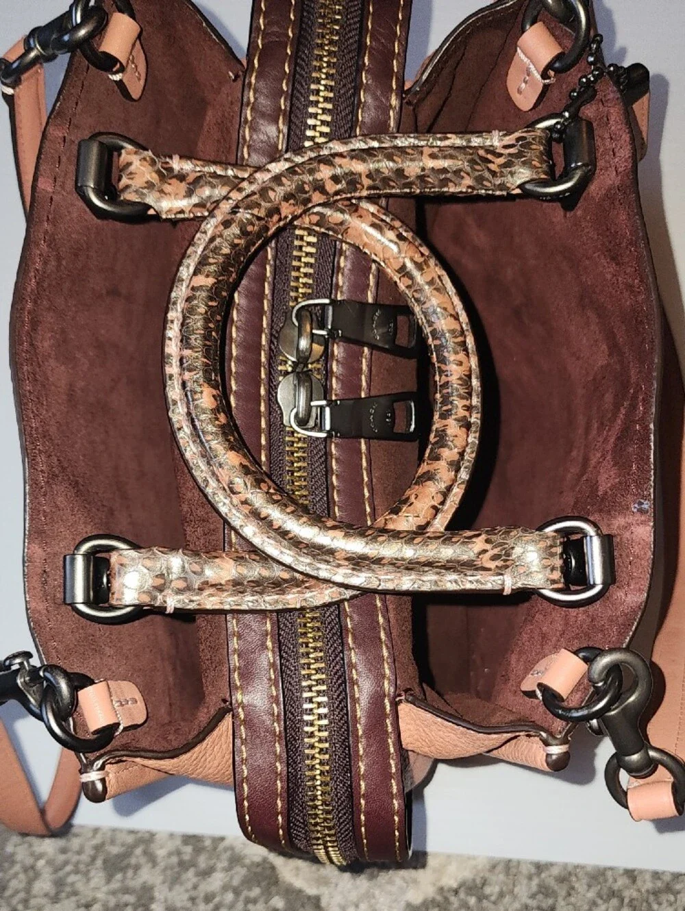 Coach 1941 Rogue 25  In Melon. Pebbled Leather with Genuine Snakeskin Handles.